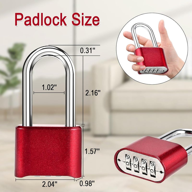 Faburo Combination Lock, 4-Digit Heavy Duty Combo Lock, Combination Padlock Outdoor Waterproof Gate Locks for Outdoor Fence, Locker, Sheds, Gym, Gate Hasps (Long Shackle) (2pcs-Red) - Image 2